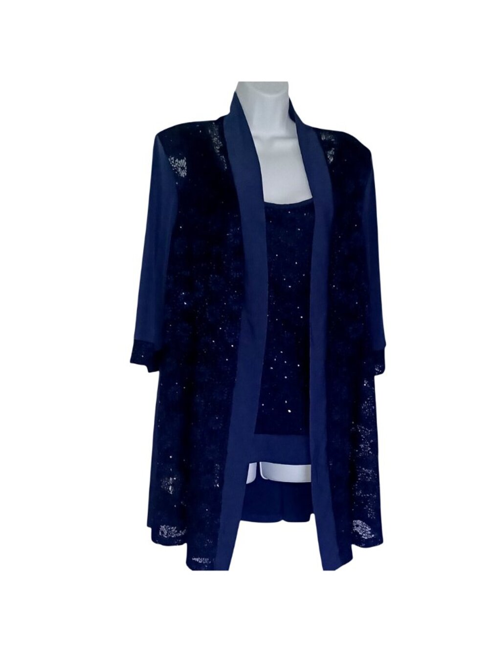 Pantsuit Formal NWT Navy Sequin Lace Evening Oleg Cassini 3pc Set Women Size 16